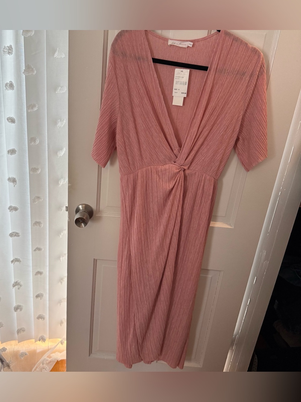 All in Favor Dusty Rose Twist-Front Midi Dress